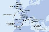 Le Havre,Southampton,Lisbon,Cadiz,Barcelona,Marseille,Civitavecchia,Valletta