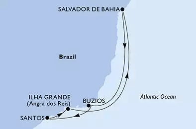 MSC PREZIOSA - Itinerario di 6 notti partendo da SANTOS, BRAZIL il 23/12/2025 - Santos,Ilha Grande,Salvador,Buzios,Santos