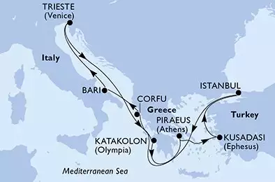 MSC FANTASIA - Itinerario di 9 notti partendo da BARI il 07/06/2026 - Bari,Trieste,Katakolon,Piraeus,Kusadasi,Istanbul,Corfu,Bari