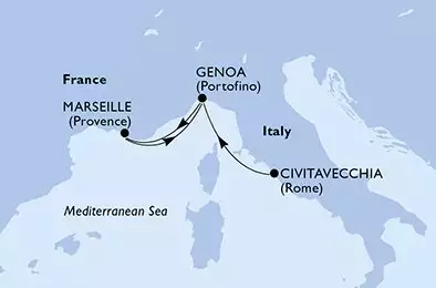 MSC MAGNIFICA - Itinerario di 3 notti partendo da CIVITAVECCHIA il 12/12/2025 - Civitavecchia,Genoa,Marseille,Genoa
