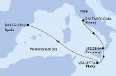 Civitavecchia,Messina,Valletta,Barcelona