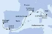 Lisbon,Cadiz,Barcelona,Marseille,Civitavecchia