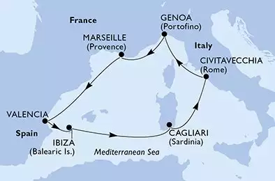 MSC MUSICA - Itinerario di 7 notti partendo da CAGLIARI il 07/06/2026 - Italia, Francia, Spagna