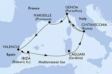 MSC MUSICA - Itinerario di 8 notti partendo da CIVITAVECCHIA il 19/10/2026 - Italia, Francia, Spagna