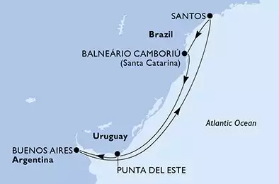 MSC PREZIOSA - Itinerario di 7 notti partendo da SANTOS, BRAZIL il 01/02/2026 - Brasile, Uruguay, Argentina