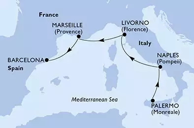MSC SEASIDE - Itinerario di 4 notti partendo da PALERMO il 25/04/2025 - Palermo,Naples,Livorno,Marseille,Barcelona