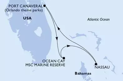 MSC SEASHORE - Itinerario di 4 notti partendo da PORT CANAVERAL (ORLANDO) STATI UNITI il 07/06/2026 - Stati Uniti, Bahamas