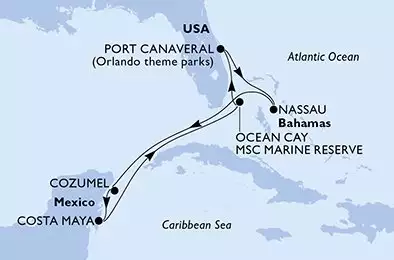 MSC SEASHORE - Itinerario di 7 notti partendo da PORT CANAVERAL (ORLANDO) STATI UNITI il 06/09/2026 - Stati Uniti, Bahamas, Messico