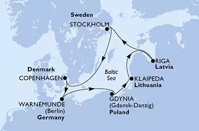 MSC POESIA - Itinerario di 7 notti partendo da WARNEMÜNDE, GERMANIA il 10/08/2025 - Germania, Polonia, Lituania, Lettonia, Svezia, Danimarca