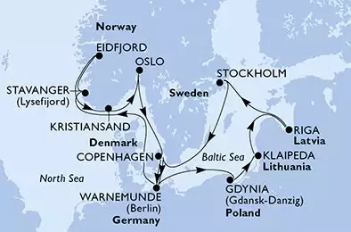 MSC MAGNIFICA - Itinerario di 14 notti partendo da COPENHAGEN, DENMARK il 15/08/2026 - Danimarca, Germania, Polonia, Lituania, Lettonia, Svezia, Norvegia