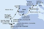 Genoa,Marseille,Barcelona,Malaga,Gibraltar,Lisbon,Leixoes,Funchal,Las Palmas de G.Canaria,Santa Cruz de La Palma,Santa Cruz de Tenerife,Arrecife de Lanzarote