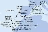 Genoa,Marseille,Barcelona,Malaga,Gibraltar,Lisbon,Leixoes,Funchal,Las Palmas de G.Canaria,Santa Cruz de La Palma,Santa Cruz de Tenerife,Arrecife de Lanzarote