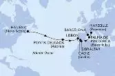 Halifax,Ponta Delgada,Ponta Delgada,Lisbon,Cadiz,Gibraltar,Palma de Mallorca,Marseille,Barcelona