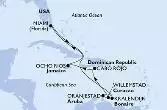 Miami,Kralendijk,Oranjestad,Willemstad,Cabo Rojo,Ocho Rios,Miami