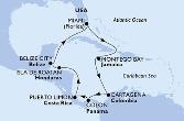 Miami,Montego Bay,Cartagena,Colon,Puerto Limon,Isla de Roatan,Belize City,Miami