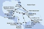 Miami,Willemstad,Oranjestad,Ocho Rios,George Town,Cozumel,Miami,Montego Bay,Cartagena,Colon,Puerto Limon,Isla de Roatan,Belize City,Miami