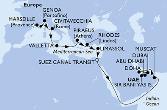 Marseille,Genoa,Civitavecchia,Valletta,Piraeus,Rhodes,Limassol,Suez Canal North,Suez Canal South,Muscat,Doha,Dubai,Dubai,Sir Bani Yas,Abu Dhabi