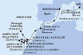 Funchal,Arrecife de Lanzarote,Las Palmas de G.Canaria,Santa Cruz de La Palma,Santa Cruz de Tenerife,Arrecife de Lanzarote,Puerto del Rosario,Casablanca,Barcelona,Civitavecchia