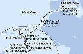 Fort de France,Pointe-a-Pitre,Castries,Bridgetown,Saint George,Kingstown,Fort de France,Pointe-a-Pitre,Philipsburg,Road Town,St John s,Santa Cruz de Tenerife,Palma de Mallorca,Barcelona