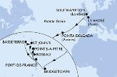 Southampton,Le Havre,Ponta Delgada,Bridgetown,Basseterre,St John s,Roseau,Fort de France,Pointe-a-Pitre
