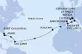 Cannes,Genoa,La Spezia,Civitavecchia,Palma de Mallorca,Barcelona,Funchal,San Juan,Miami,Port Canaveral
