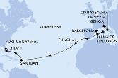 Genoa,La Spezia,Civitavecchia,Palma de Mallorca,Barcelona,Funchal,San Juan,Miami,Port Canaveral