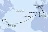 Genoa,La Spezia,Civitavecchia,Palma de Mallorca,Barcelona,Funchal,San Juan,Miami