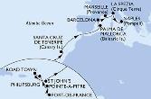 Fort de France,Pointe-a-Pitre,Philipsburg,Road Town,St John s,Santa Cruz de Tenerife,Palma de Mallorca,Barcelona,Marseille,La Spezia,Naples