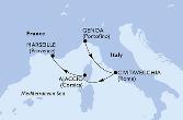 Genoa,Civitavecchia,Ajaccio,Marseille