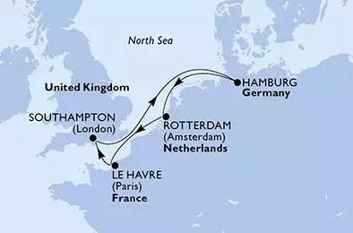 MSC POESIA - Itinerario di 6 notti partendo da SOUTHAMPTON, UNITED KINGDOM il 03/01/2026 - Regno Unito, Germania, Olanda, Francia