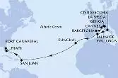 Barcelona,Cannes,Genoa,La Spezia,Civitavecchia,Palma de Mallorca,Barcelona,Funchal,San Juan,Miami,Port Canaveral