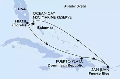 MSC WORLD AMERICA - Itinerario di 7 notti partendo da MIAMI, UNITED STATES il 16/10/2027 - Miami,Puerto Plata,San Juan,Ocean Cay,Miami
