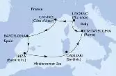 Barcelona,Ibiza,Cagliari,Civitavecchia,Livorno,Cannes,Barcelona