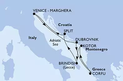 MSC ARMONIA - Itinerario di 7 notti partendo da VENEZIA il 08/08/2027 - Venice-Marghera,Dubrovnik,Corfu,Kotor,Brindisi,Split,Venice-Marghera