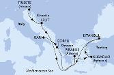 Trieste,Split,Piraeus,Kusadasi,Istanbul,Corfu,Bari