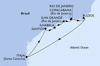 MSC SINFONIA - Itinerario di 7 notti partendo da SANTOS, BRAZIL il 29/12/2025 - Santos,Ilhabela,Ilha Grande,Copacabana,Rio de Janeiro,Buzios,Itajai,Santos
