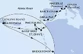 Genoa,Marseille,Barcelona,Gibraltar,St John s,Philipsburg,Basseterre,La Romana,Catalina Island,Bridgetown