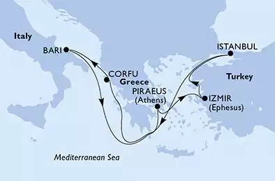 MSC LIRICA - Itinerario di 7 notti partendo da BARI il 28/02/2026 - Italia, Grecia, Turchia