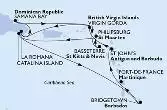 La Romana,Catalina Island,Bridgetown,Fort de France,St John s,Virgin Gorda,La Romana,Samana Bay,Virgin Gorda,Basseterre,Philipsburg,Catalina Island,La Romana