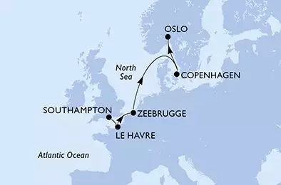 MSC PREZIOSA - Itinerario di 5 notti partendo da SOUTHAMPTON, UNITED KINGDOM il 19/04/2026 - Southampton,Le Havre,Zeebrugge,Copenhagen,Oslo