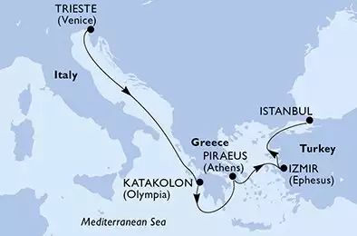 MSC FANTASIA - Itinerario di 5 notti partendo da Trieste il 03/05/2026 - Italia, Grecia, Turchia