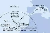 Civitavecchia,Las Palmas de G.Canaria,Santa Cruz de La Palma,Santa Cruz de Tenerife,Puerto del Rosario,Funchal,Arrecife de Lanzarote