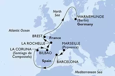 MSC MAGNIFICA - Itinerario di 10 notti partendo da MARSEILLE, FRANCE il 17/05/2026 - Francia, Spagna, Germania