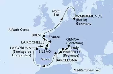 MSC MAGNIFICA - Itinerario di 11 notti partendo da GENOVA il 16/05/2026 - Italia, Francia, Spagna, Germania