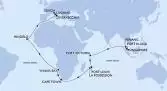 Singapore,Port Klang,Penang,Port Victoria,Port Louis,Port Louis,La Possession,Cape Town,Cape Town,Walvis Bay,Mindelo,Civitavecchia,Livorno,Genoa