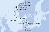 Kiel,Copenhagen,Hellesylt,Geiranger,Alesund,Flaam,Kiel