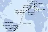 Venice-Marghera,Civitavecchia,Barcelona,Malaga,Tangier,Santa Cruz de Tenerife,Salvador,Ilheus,Rio de Janeiro,Santos