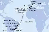 Barcelona,Malaga,Tangier,Santa Cruz de Tenerife,Salvador,Ilheus,Rio de Janeiro,Santos,Itajai