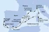 Malaga,Portimao,Lisbon,Alicante,Mahon,Olbia,Genoa,Marseille,Malaga