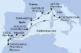 Genoa,Marseille,Tarragona,Cadiz,Casablanca,Malaga,Alicante,Civitavecchia,Genoa